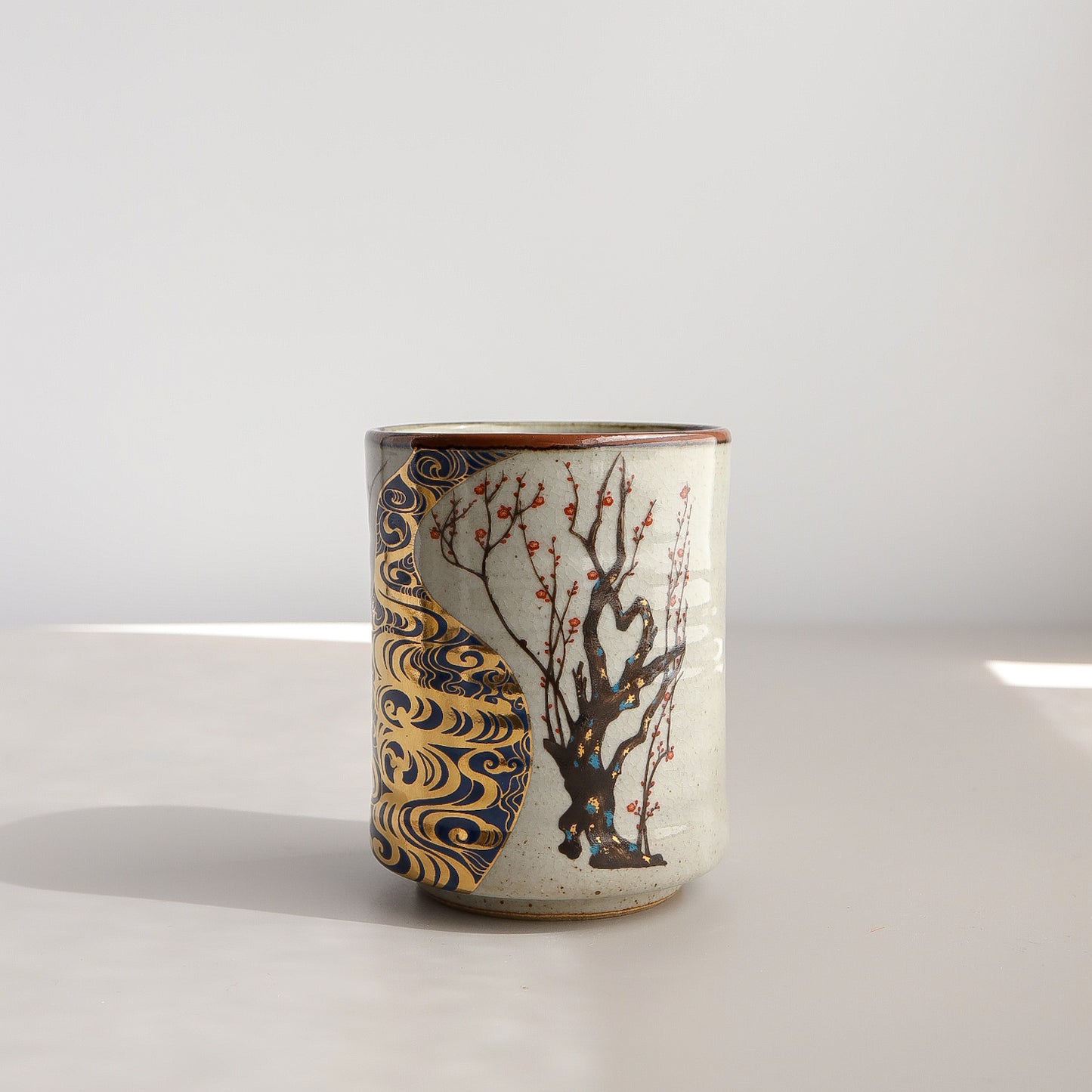 Kutani Ware Japanese Yunomi Tea Cup - Korin Plum