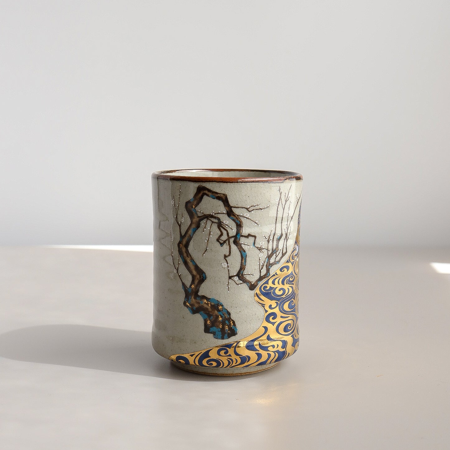 Kutani Ware Japanese Yunomi Tea Cup - Korin Plum