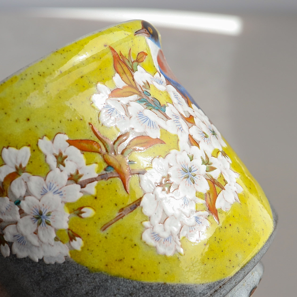 Kutani Ware Japanese Yunomi Tea Cup - Yoshidaya Cherry Bird