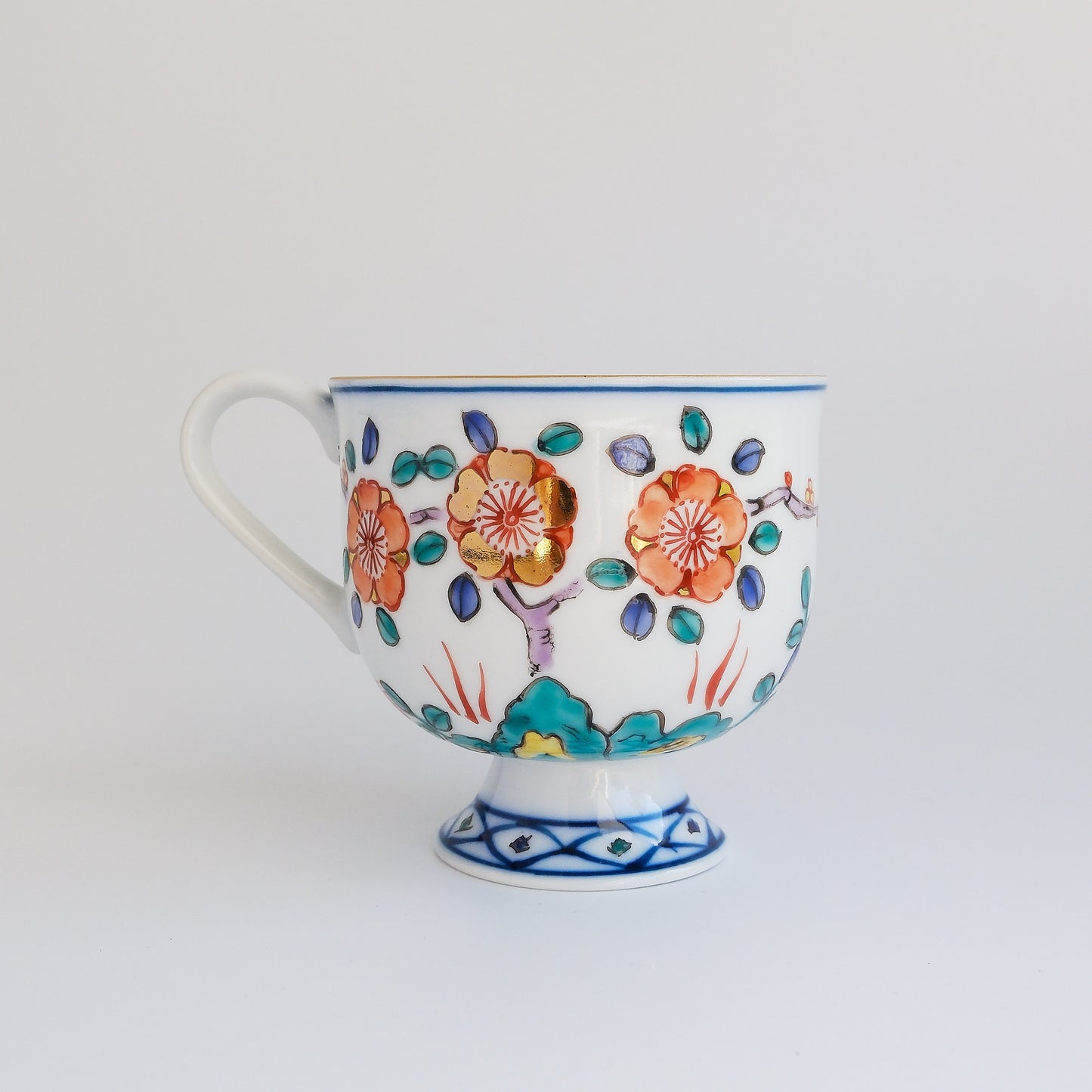 Hasami Ware Hand Painted Coffee Cup and Saucer 180ml - Gold Plum