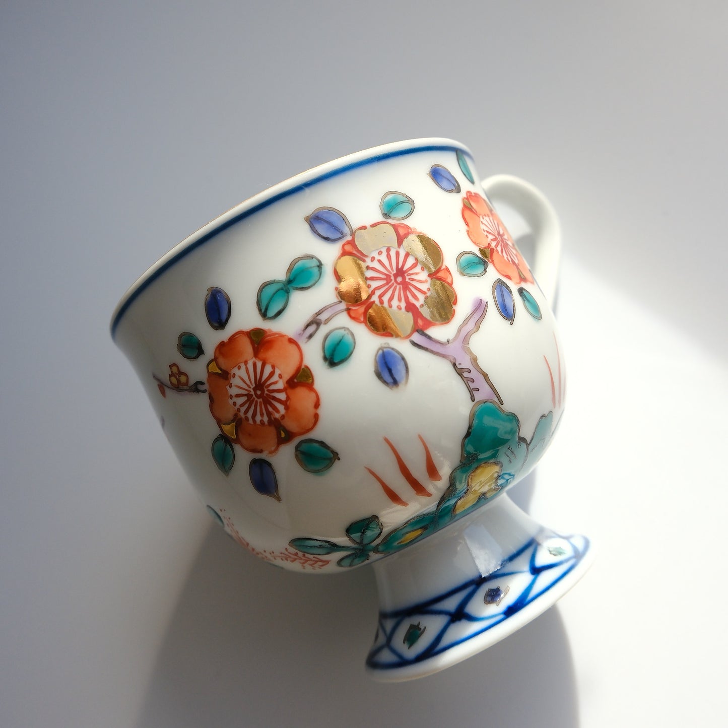 Hasami Ware Hand Painted Coffee Cup and Saucer 180ml - Gold Plum