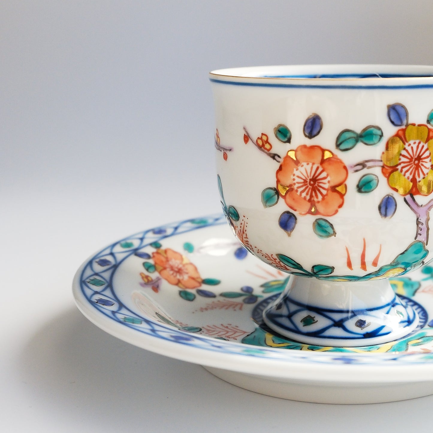 Hasami Ware Hand Painted Coffee Cup and Saucer 180ml - Gold Plum