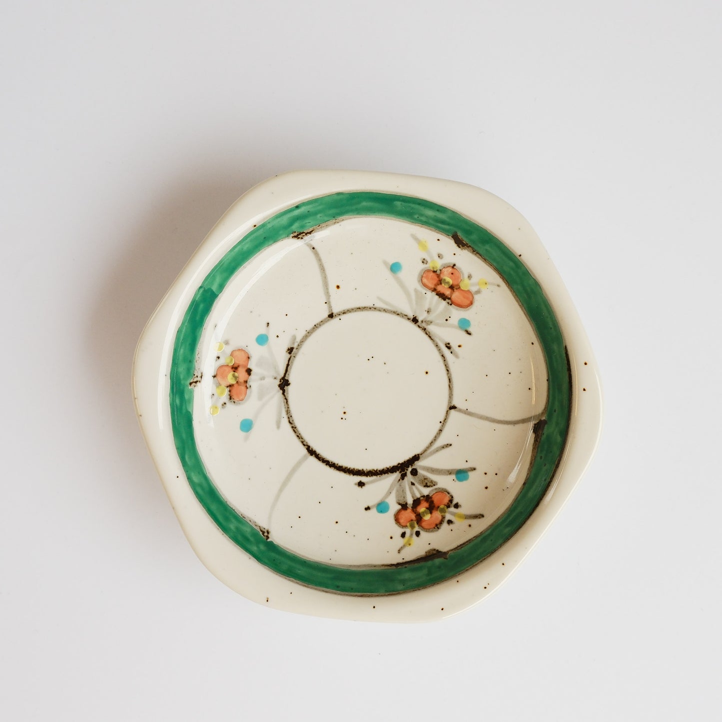 Arita Ware Hand Painted Hexagonal Floral Cup and Saucer 100ml - Green