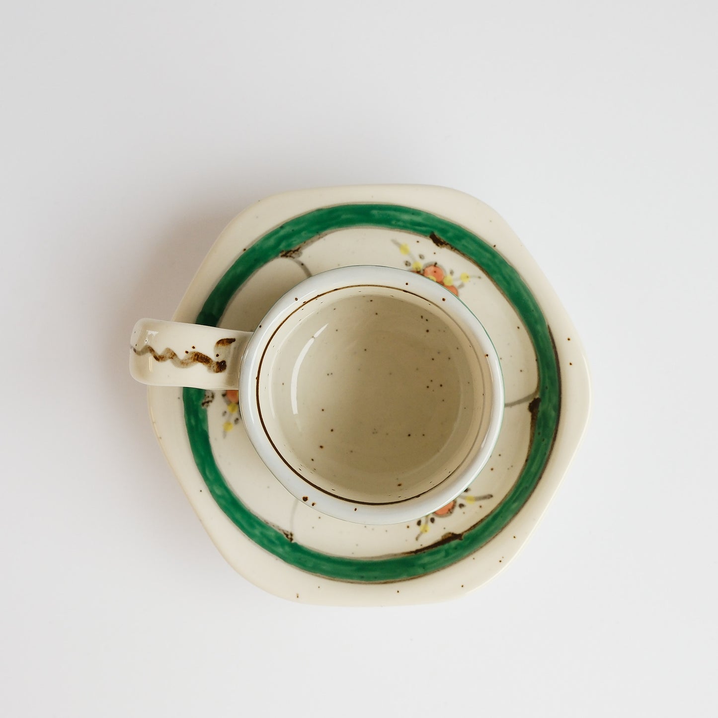 Arita Ware Hand Painted Hexagonal Floral Cup and Saucer 100ml - Green