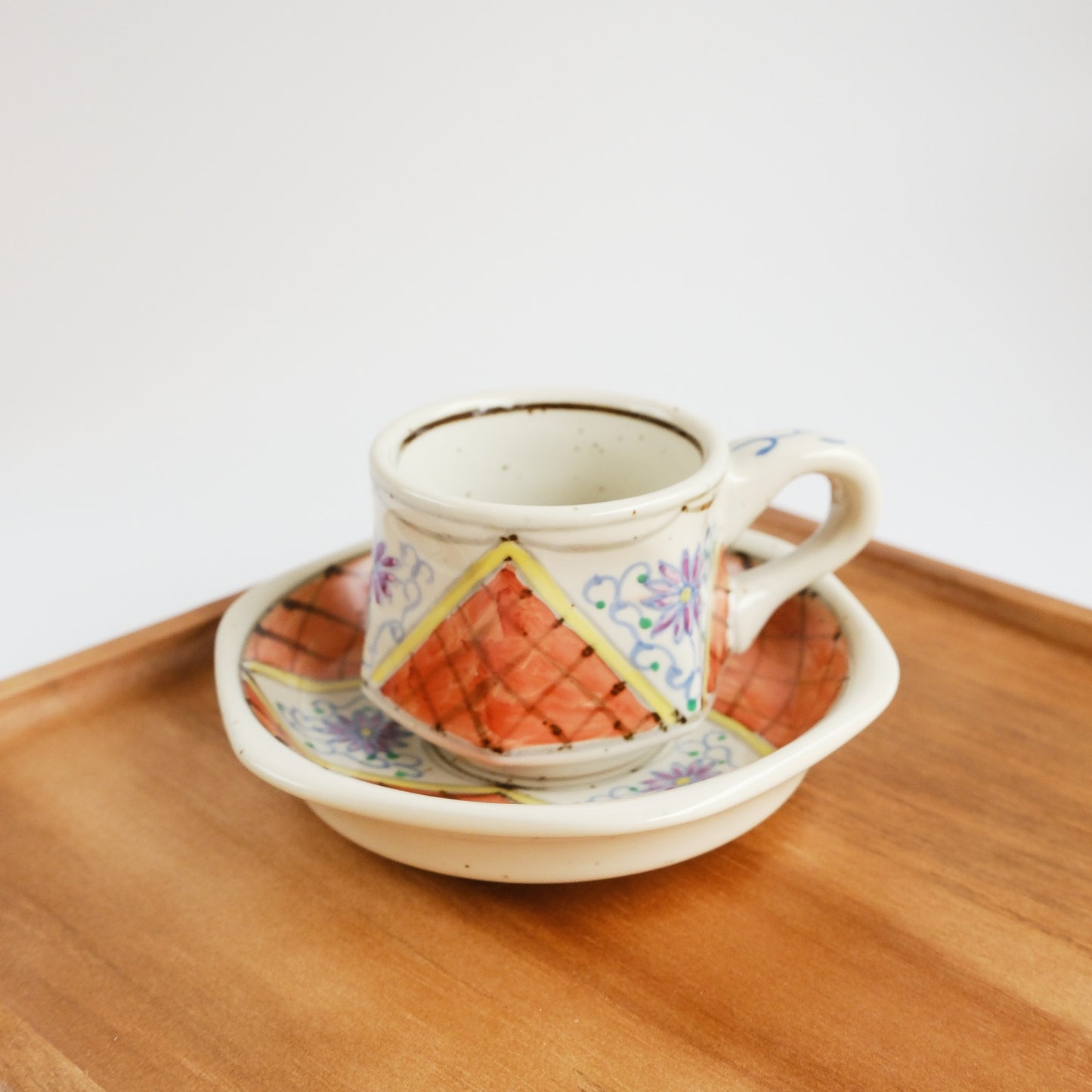 Arita Ware Hand Painted Hexagonal Floral Cup and Saucer 100ml - Orange