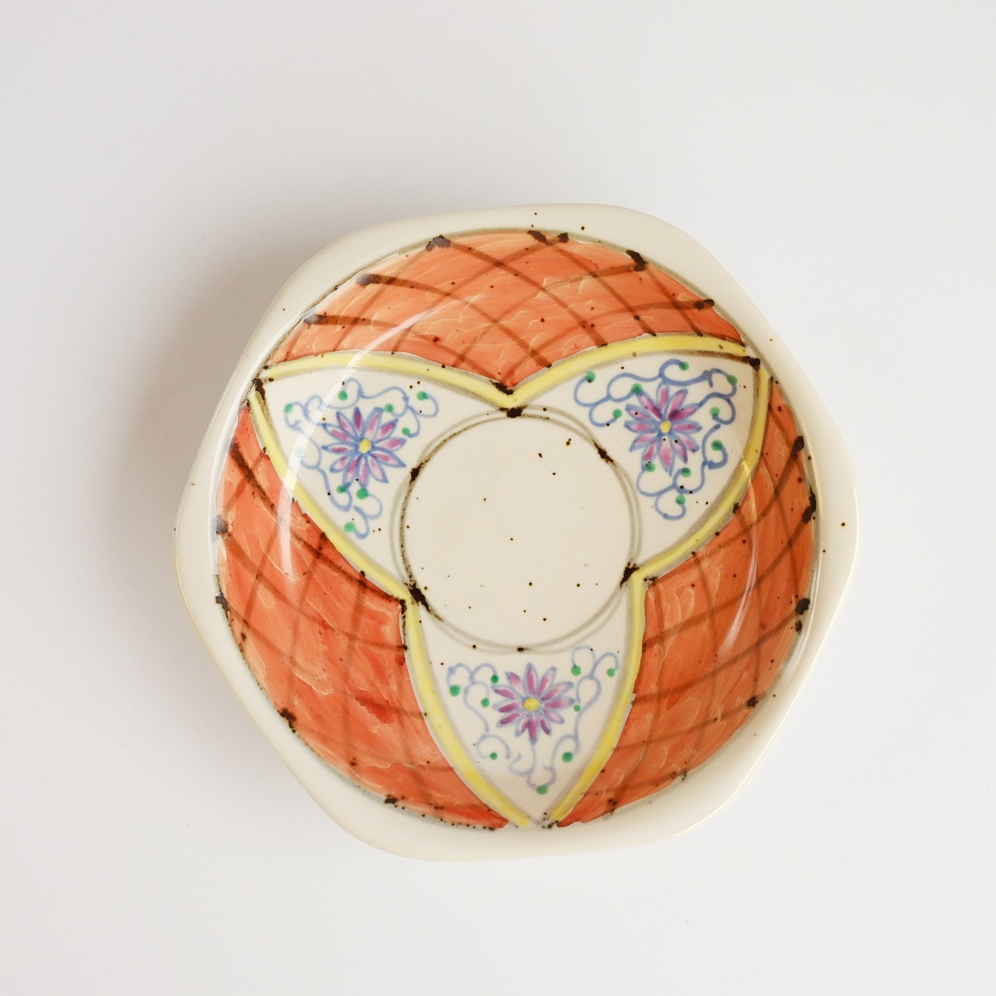 Arita Ware Hand Painted Hexagonal Floral Cup and Saucer 100ml - Orange