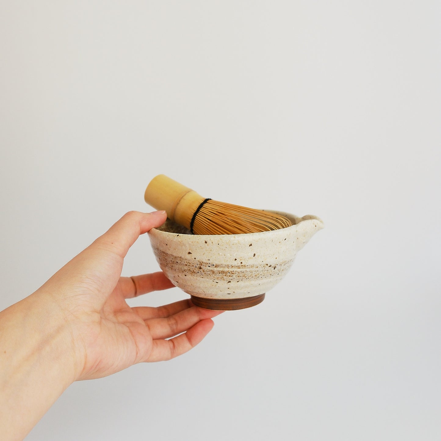 Nashiji Brushed Kataguchi Spout Matcha Bowl 200ml - Brown