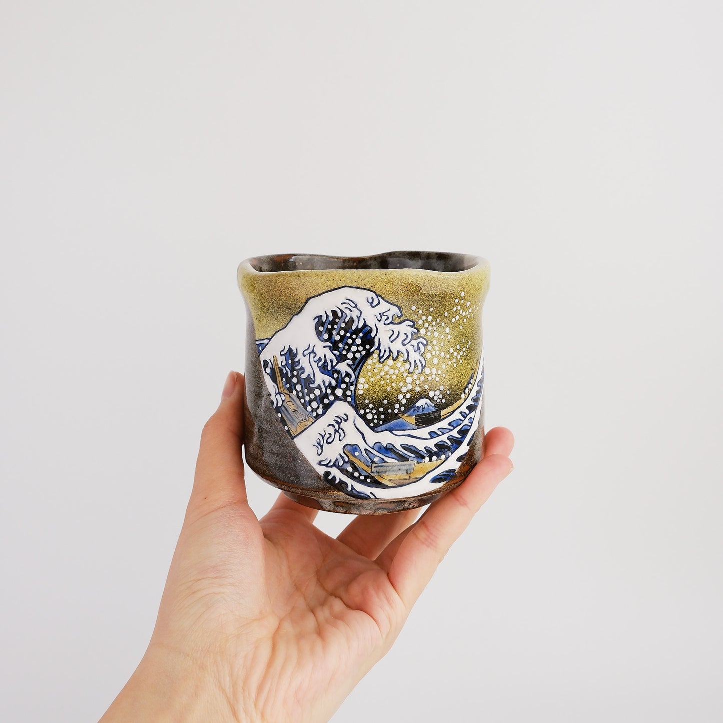 Kutani Ware Japanese Yunomi Tea Cup - Great Wave Kanagawa