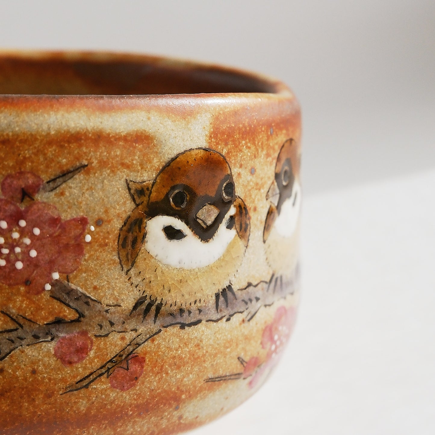 Kutani Ware Matcha Bowl - Sparrow in Spring