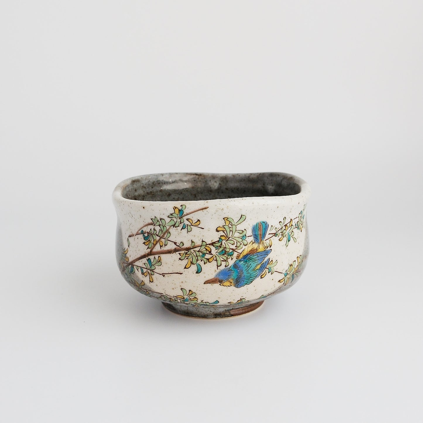 Kutani Ware Matcha Bowl - Kawasemi Kingfisher Bird
