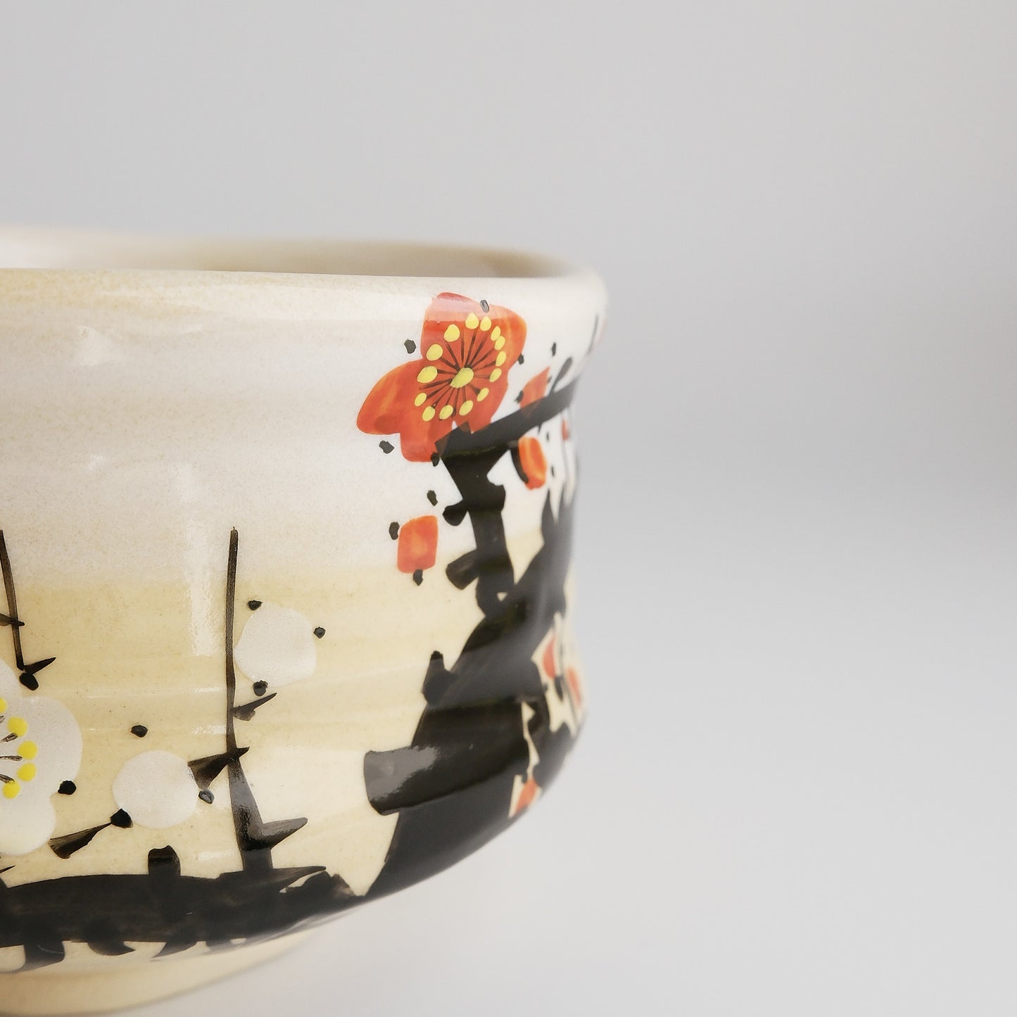 Kutani Ware Matcha Bowl - Red and White Plum Ume