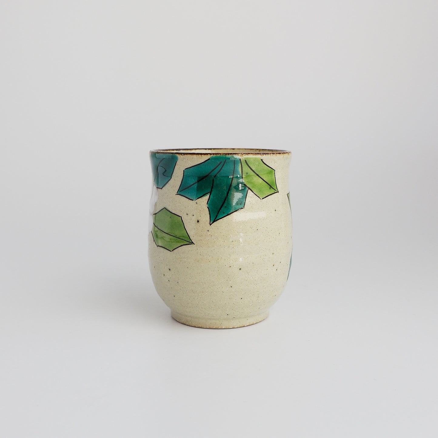 Kutani Ware Japanese Yunomi Tea Cup - White Camellia Bird