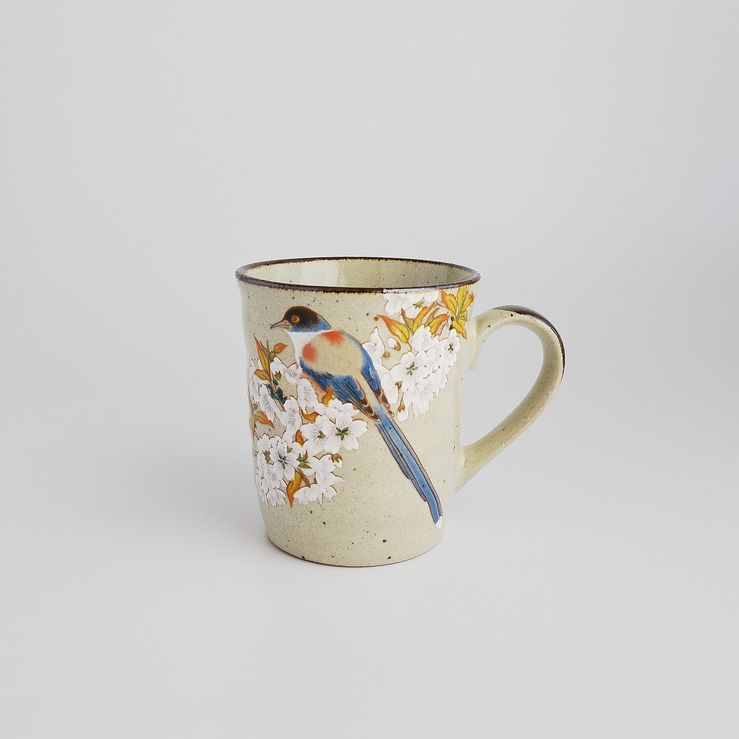 Kutani Ware Japanese Mug Cup - Yoshidaya Cherry Bird