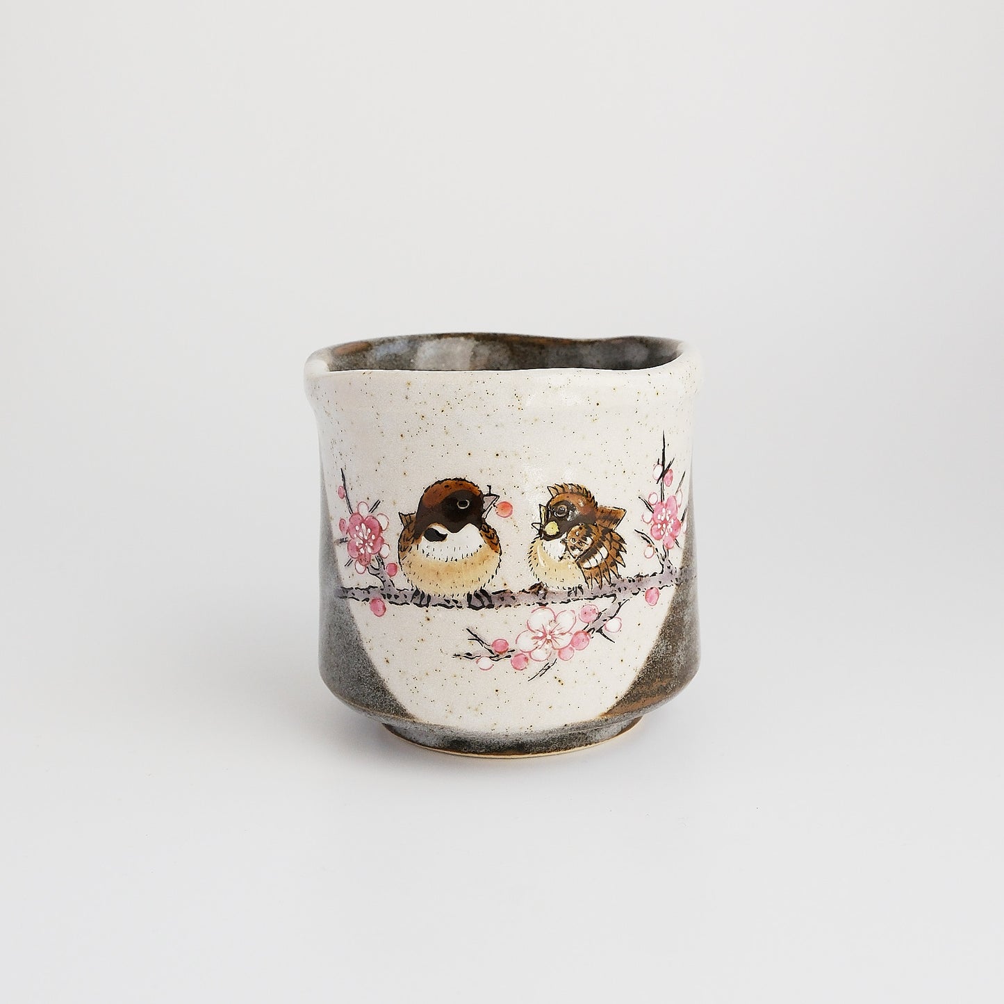 Kutani Ware Japanese Yunomi Tea Cup - Love Sparrow in Spring