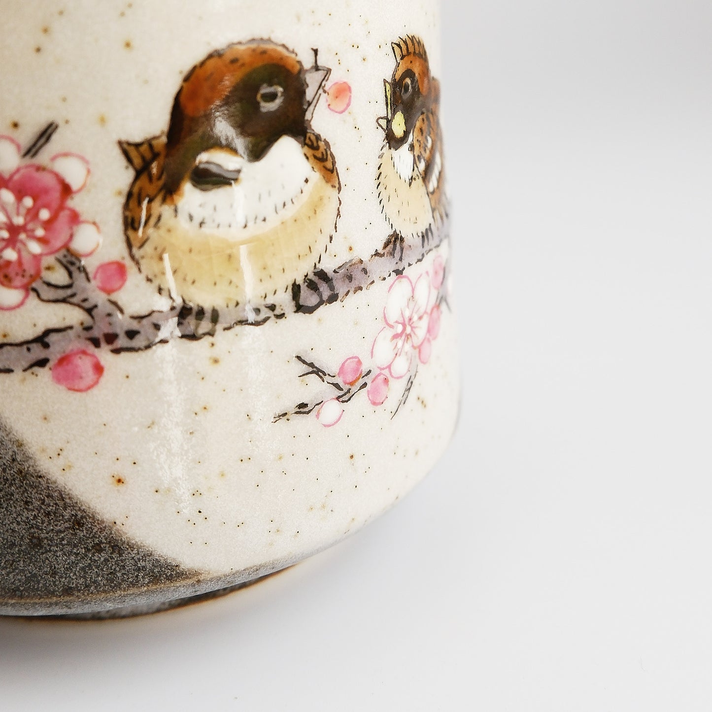 Kutani Ware Japanese Yunomi Tea Cup - Love Sparrow in Spring