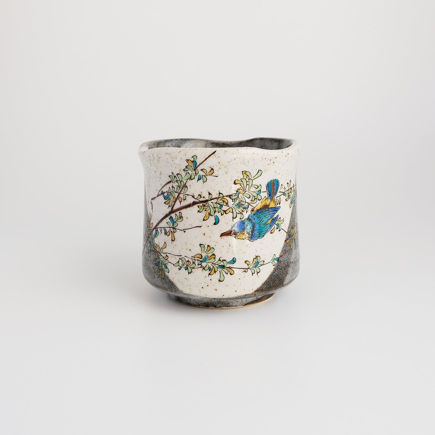 Kutani Ware Japanese Yunomi Tea Cup - Kawasemi Kingfisher Bird
