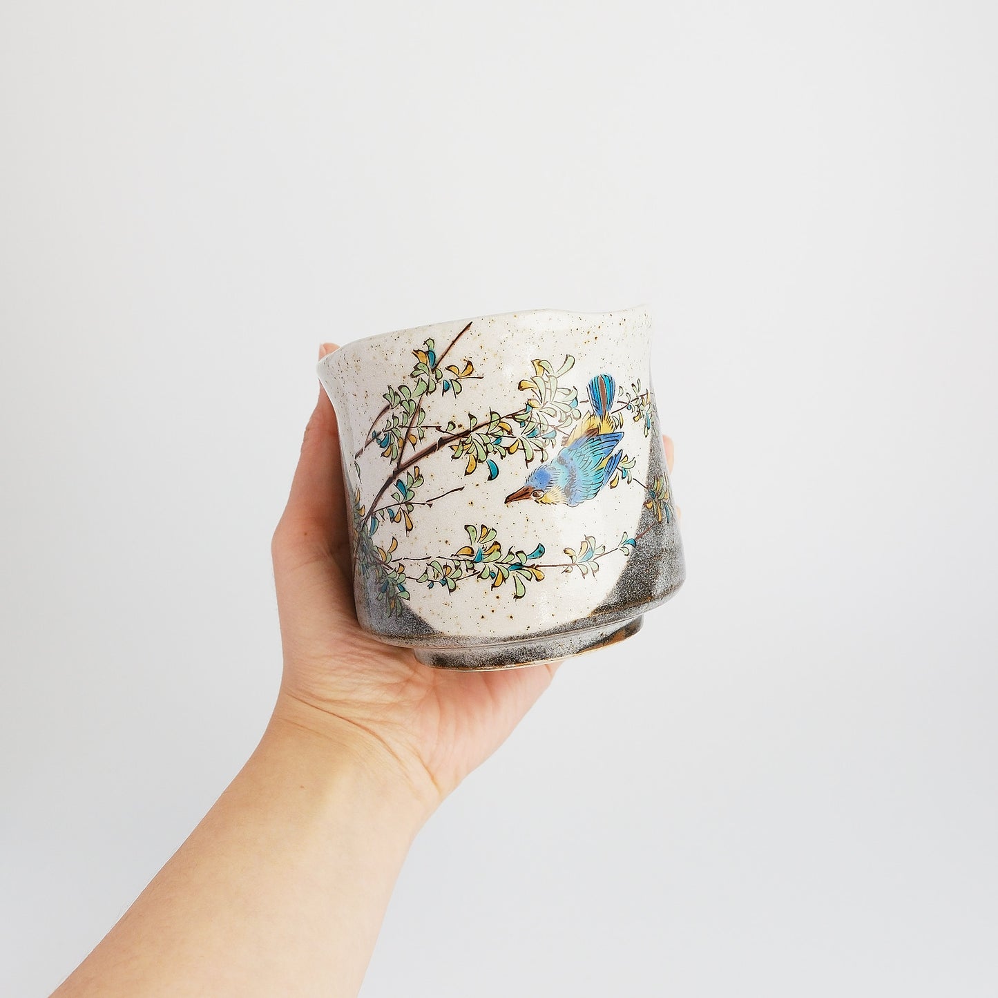 Kutani Ware Japanese Yunomi Tea Cup - Kawasemi Kingfisher Bird