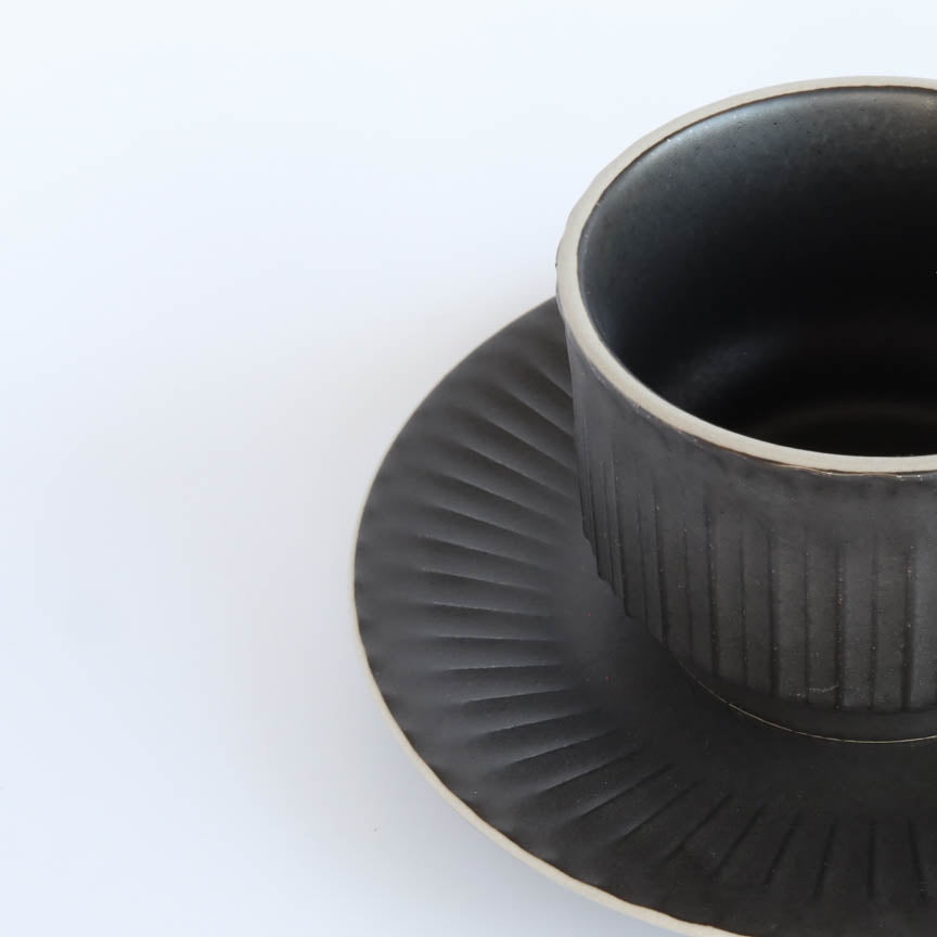 Shush Grace Stack Coffee Cup and Saucer 235ml - White / Black / Blue