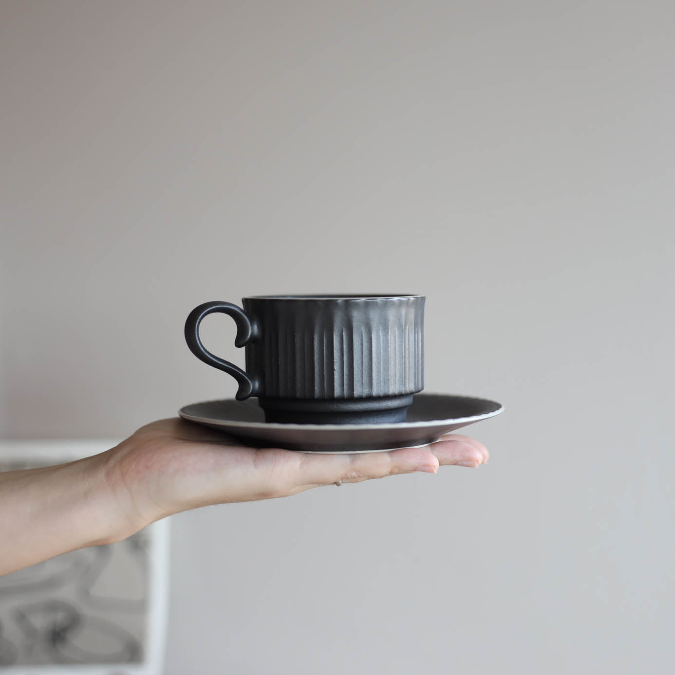 Shush Grace Stack Coffee Cup and Saucer 235ml - White / Black / Blue