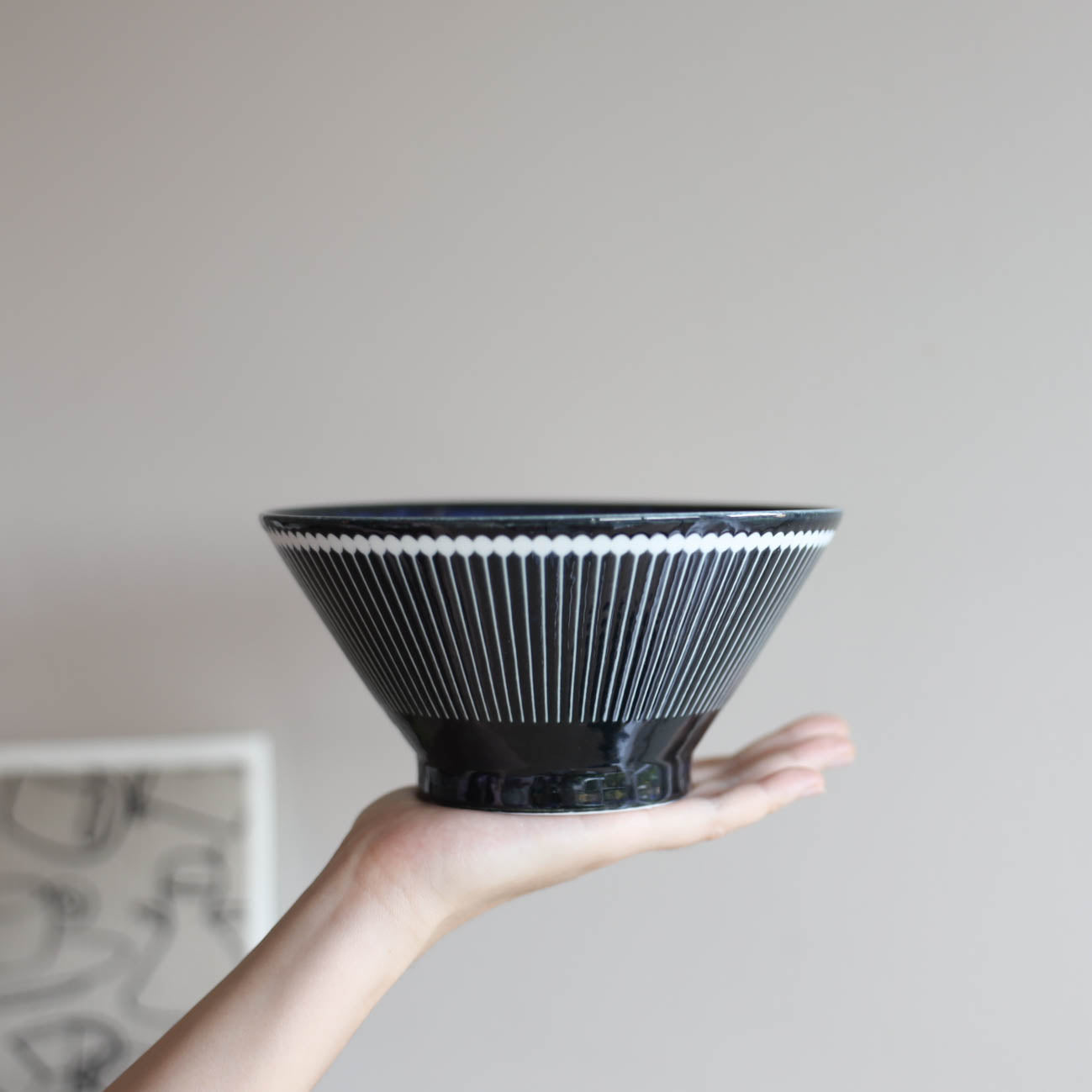 ALBEE Julienne Grass Pattern Ramen Noodle Large Bowl 18cm - Navy / Beige / Grey