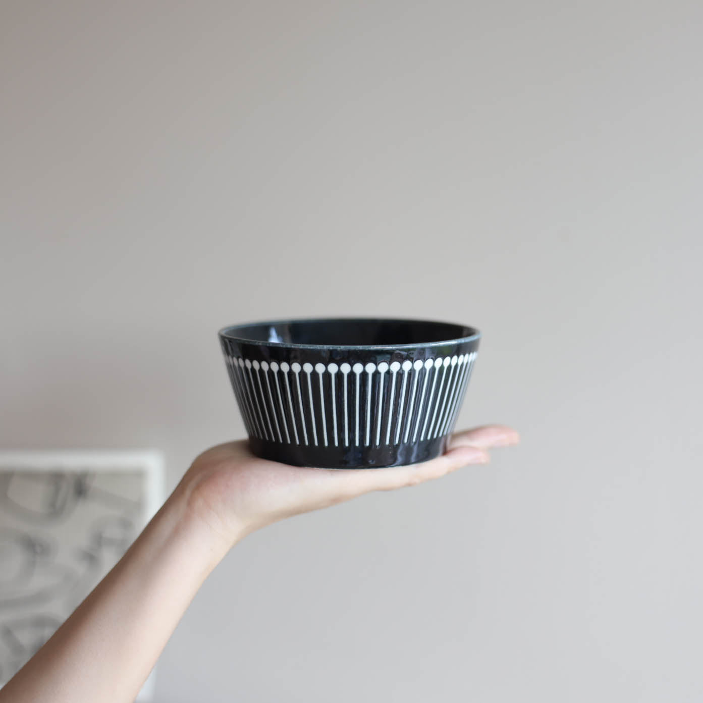 ALBEE Julienne Grass Pattern Bowl with Non Wrap Lid 13cm - Navy / Beige / Grey