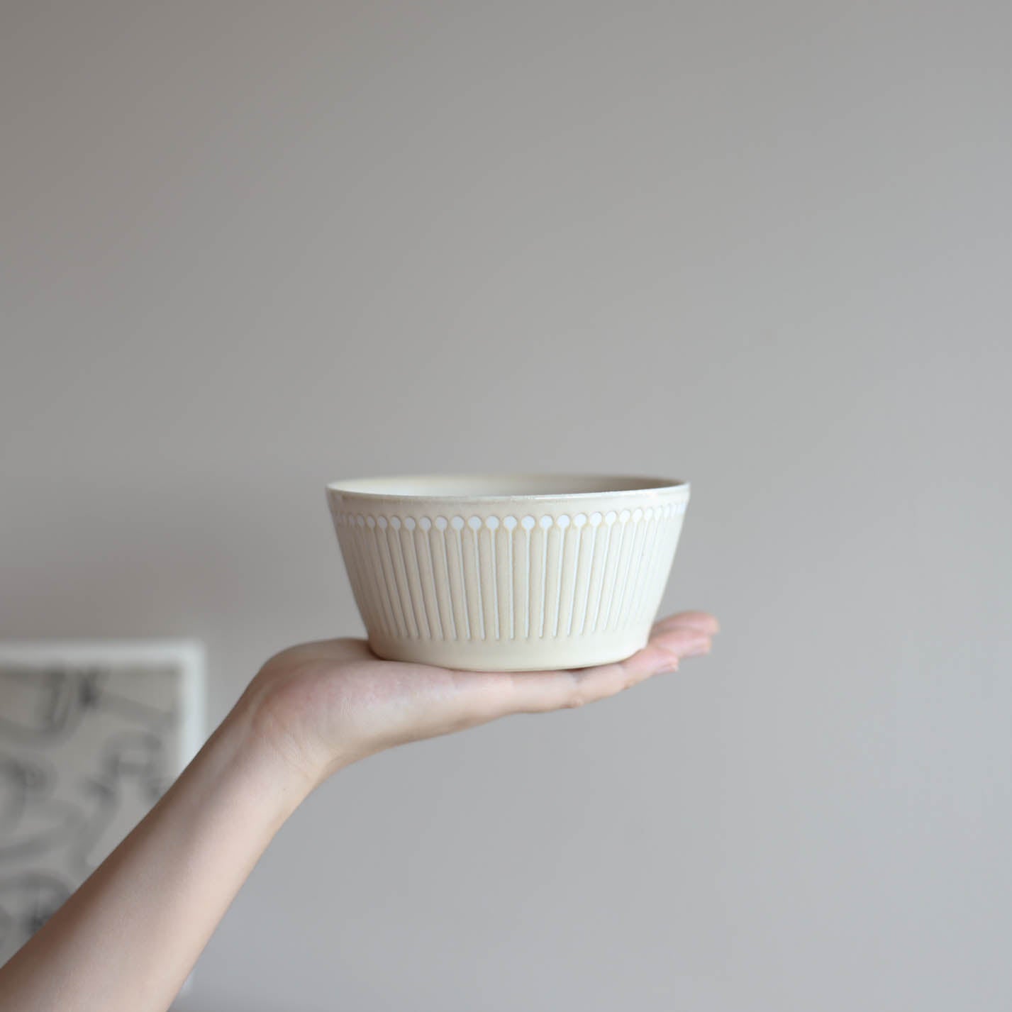 ALBEE Julienne Grass Pattern Bowl with Non Wrap Lid 13cm - Navy / Beige / Grey