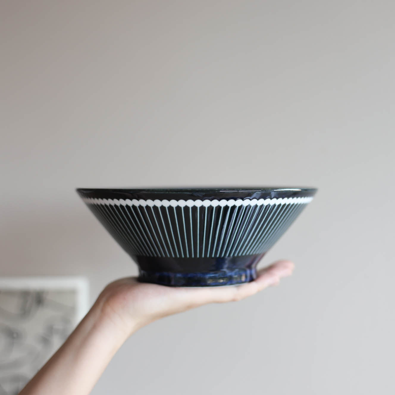 ALBEE Julienne Grass Pattern Ramen Noodle Large Bowl 21cm - Navy / Beige / Grey