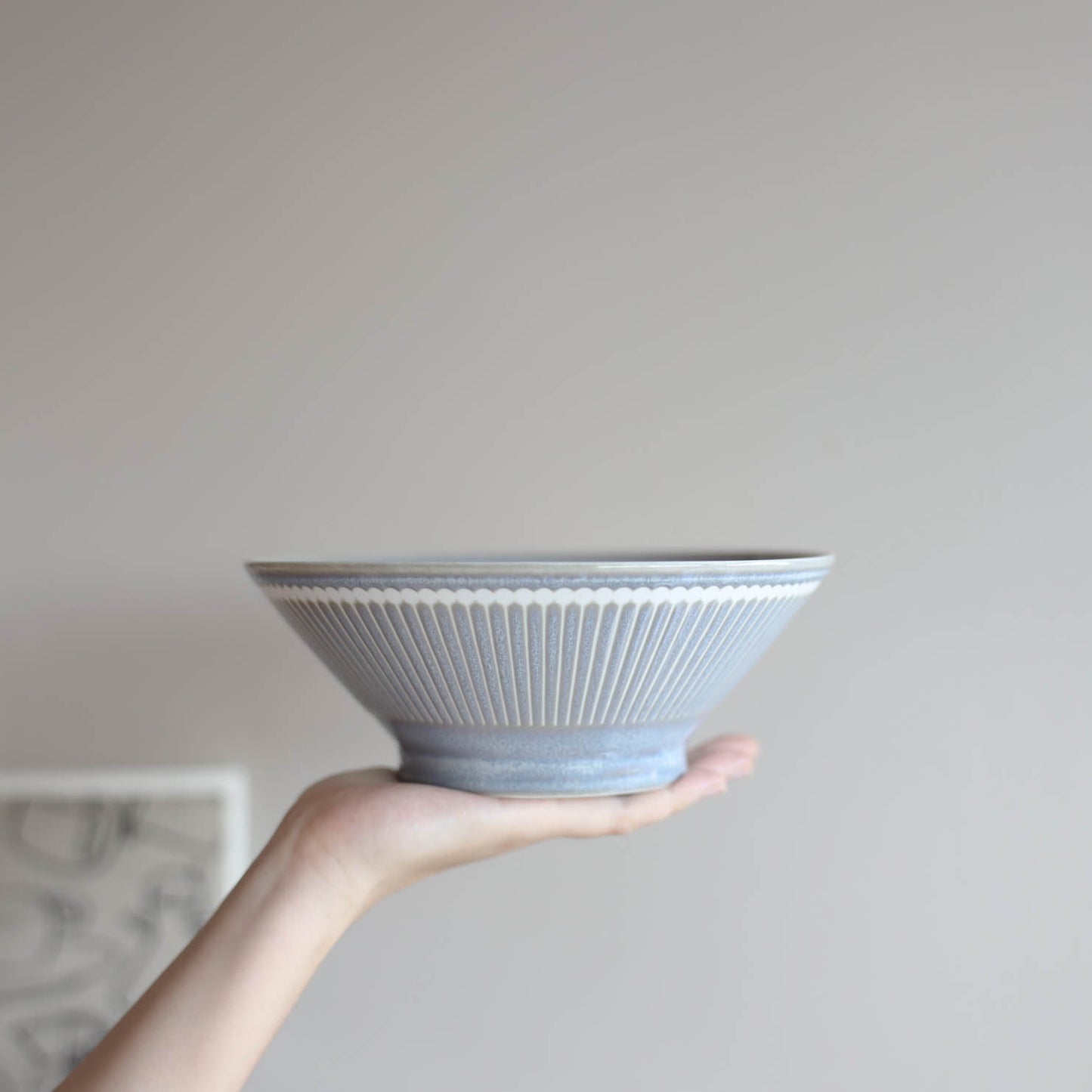 ALBEE Julienne Grass Pattern Ramen Noodle Large Bowl 21cm - Navy / Beige / Grey