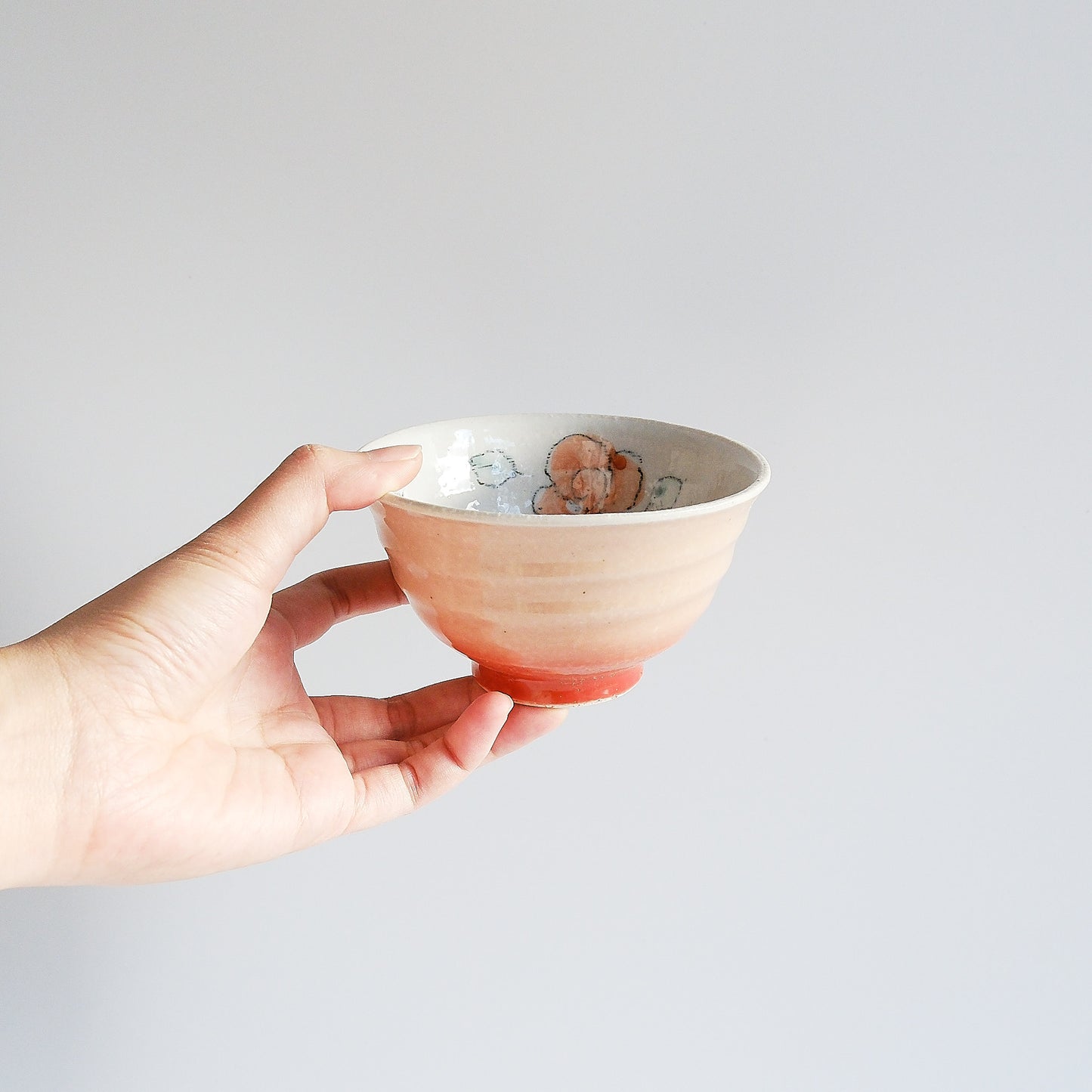 Rose Porcelain Small Rice Bowl 12cm - Red / Green
