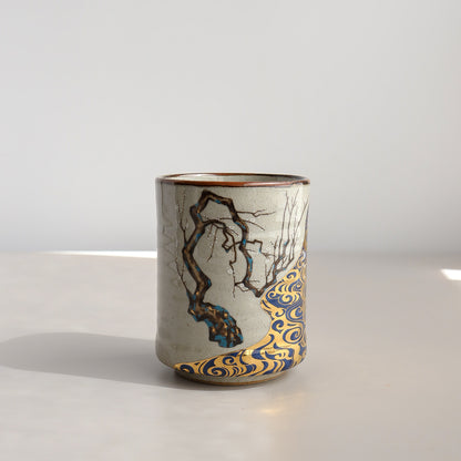 Kutani Ware Japanese Yunomi Tea Cup - Korin Plum