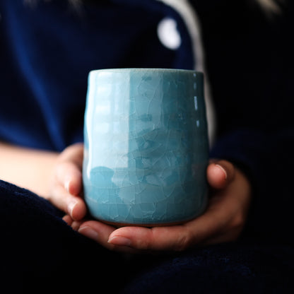 Pierced Glass Sushi Tea Cup 300ml - Blue Turkish