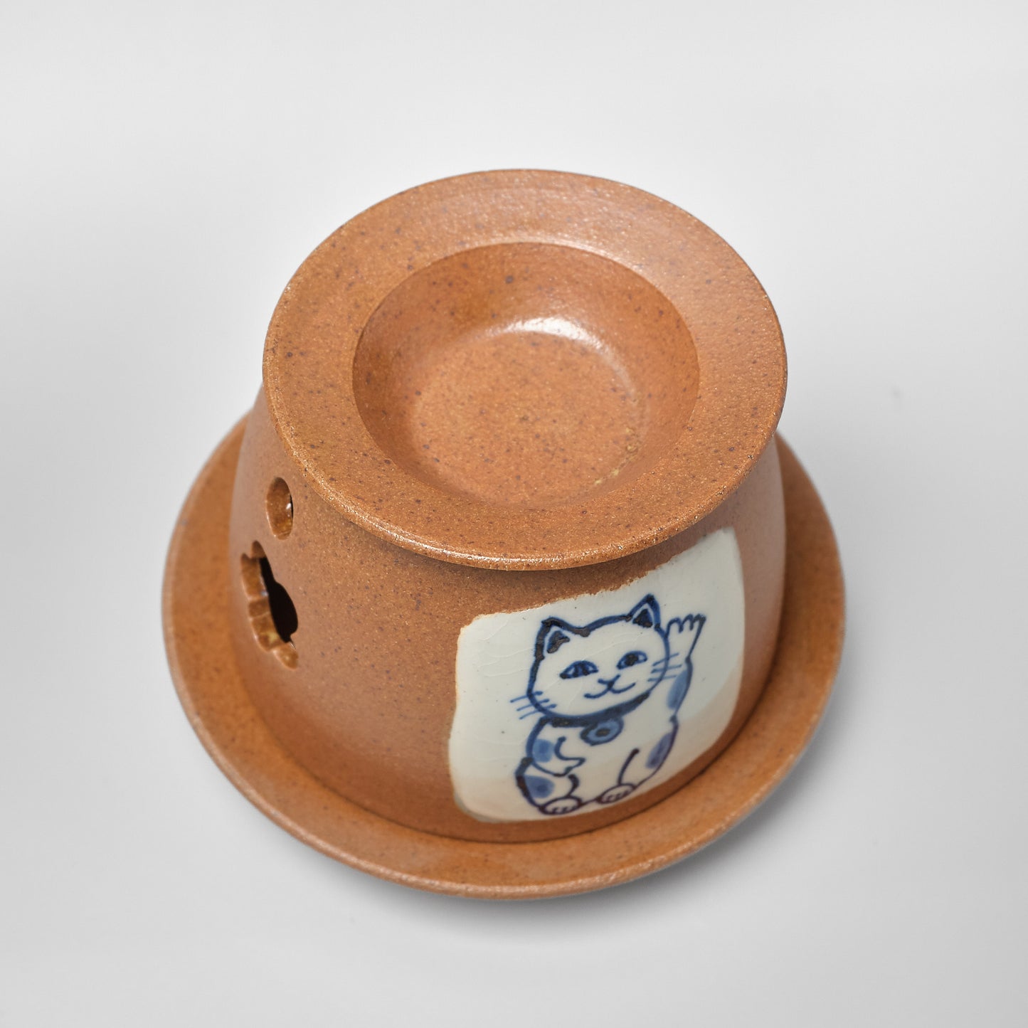 Arita Ware Japanese Ceramic Tea Aroma Burner (Chakōro) - Beckoning Cat