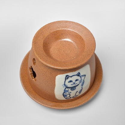 Arita Ware Japanese Ceramic Tea Aroma Burner (Chakōro) - Beckoning Cat