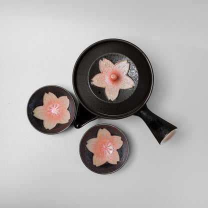 Arita Ware Teapot and Teacup Set - Black Pearl Cherry Blossom