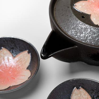 Arita Ware Teapot and Teacup Set - Black Pearl Cherry Blossom