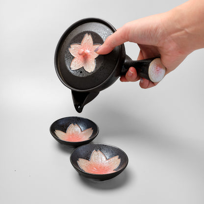 Arita Ware Teapot and Teacup Set - Black Pearl Cherry Blossom
