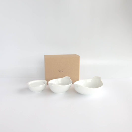 Miyama Cotori Bird Shape Bowl Set - White / Grey (3pcs)