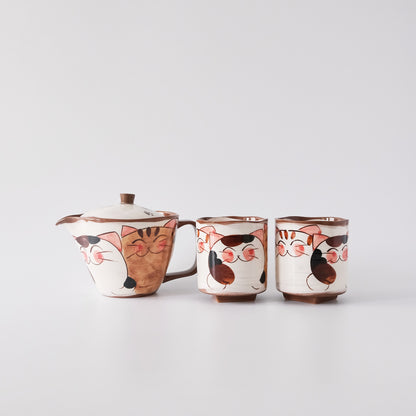 Hasami Ware Hand Painted Teapot and Teacup Set - Good Friend Cat