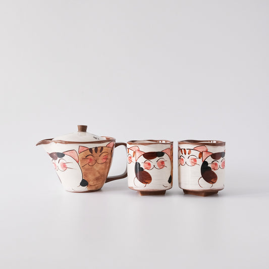 Hasami Ware Hand Painted Teapot and Teacup Set - Good Friend Cat