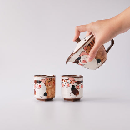 Hasami Ware Hand Painted Teapot and Teacup Set - Good Friend Cat