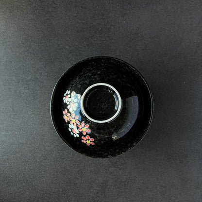 Donburi Rice Noodle Bowl with Lid - Black Floral