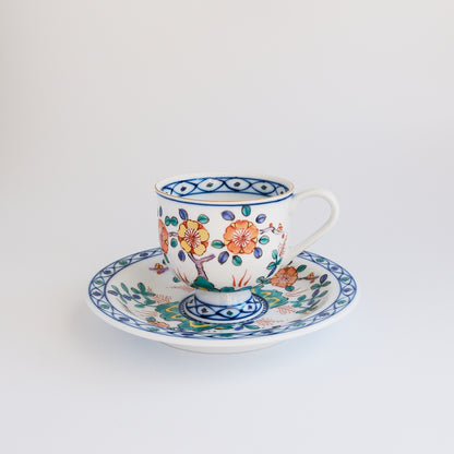 Hasami Ware Hand Painted Coffee Cup and Saucer 180ml - Gold Plum