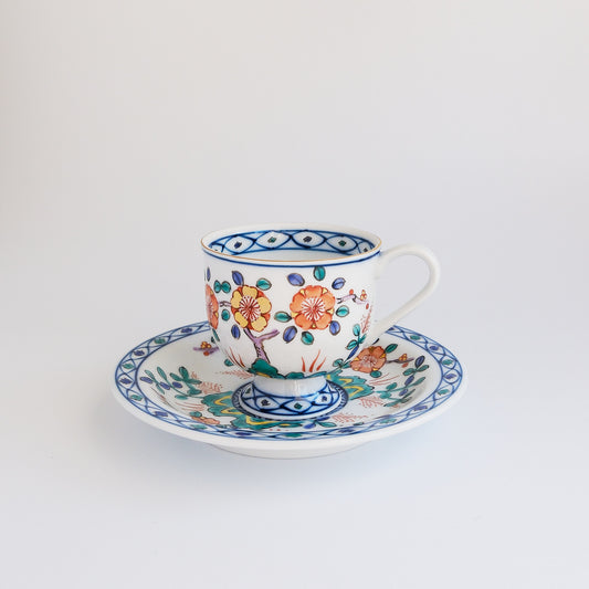 Hasami Ware Hand Painted Coffee Cup and Saucer 180ml - Gold Plum