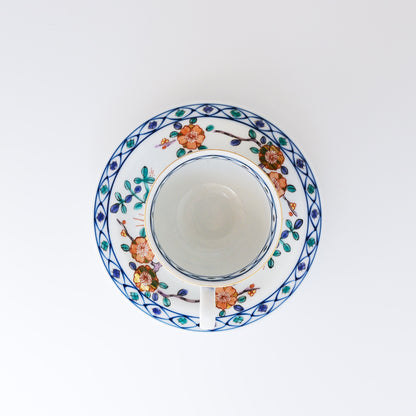 Hasami Ware Hand Painted Coffee Cup and Saucer 180ml - Gold Plum