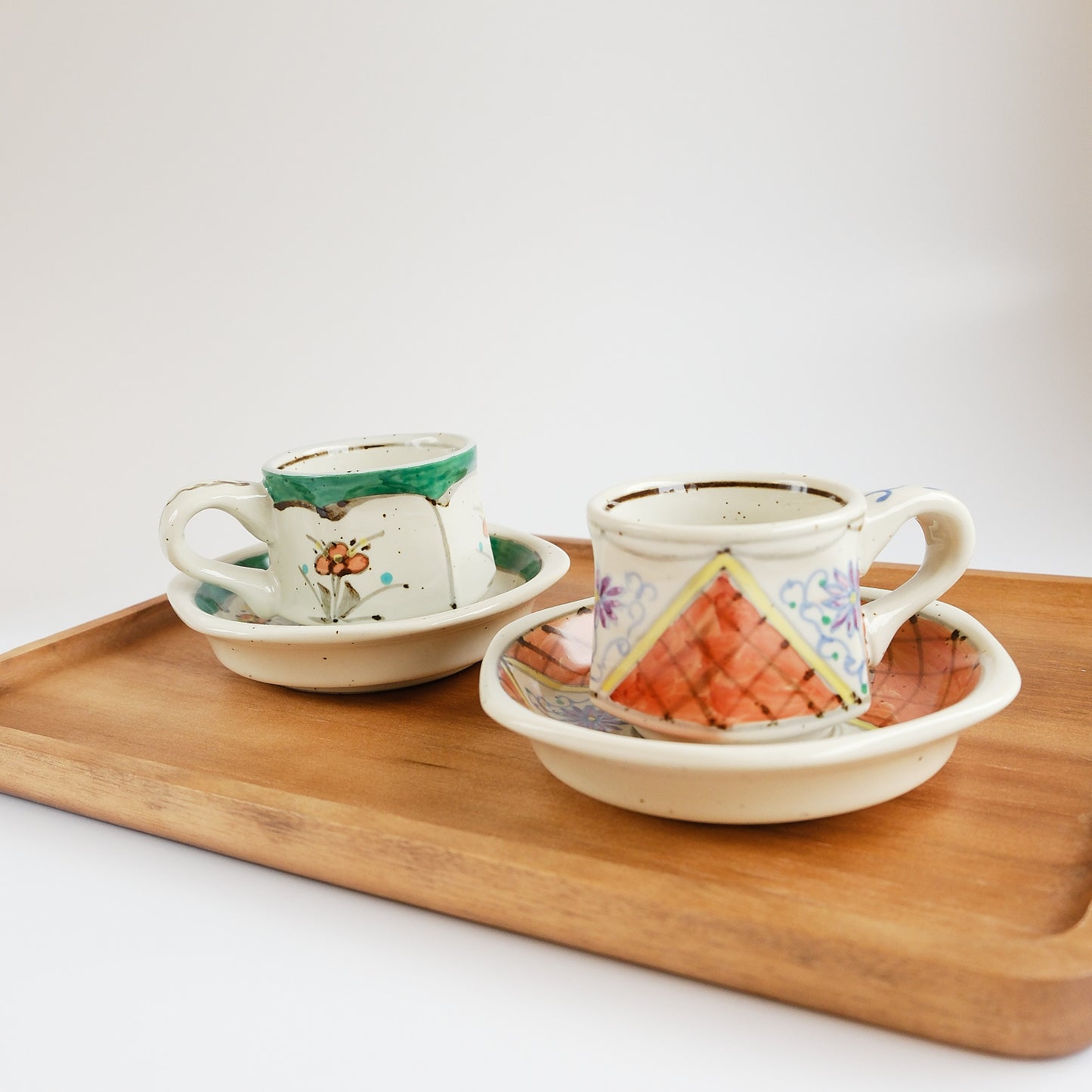 Arita Ware Hand Painted Hexagonal Floral Cup and Saucer 100ml - Orange