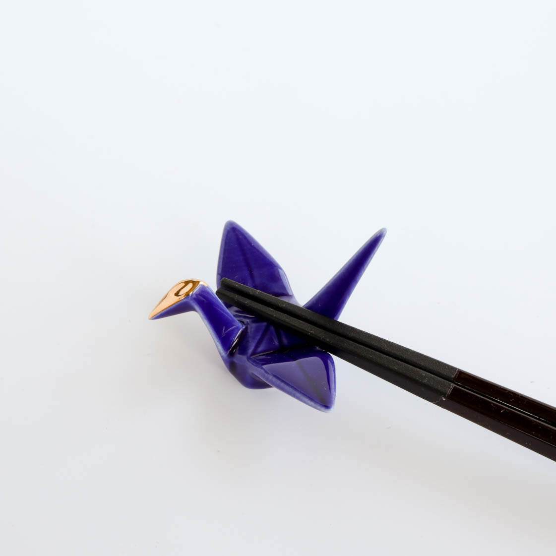 Gold Coloured Crane Chopstick Rest - White / Navy