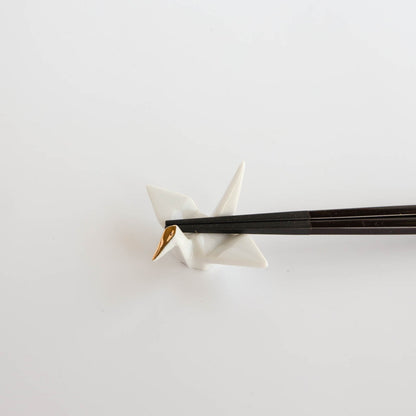 Gold Coloured Crane Chopstick Rest - White / Navy