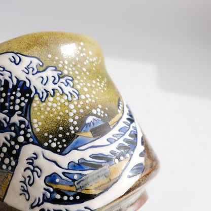 Kutani Ware Japanese Yunomi Tea Cup - Great Wave Kanagawa