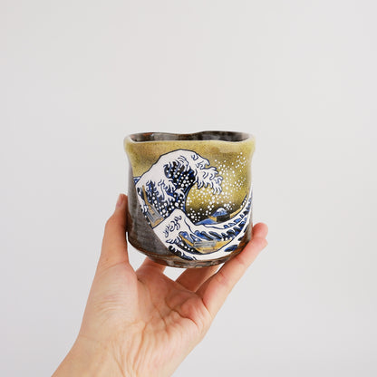 Kutani Ware Japanese Yunomi Tea Cup - Great Wave Kanagawa
