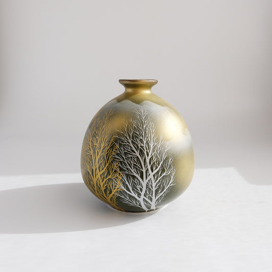 Kutani ware Round Vase - Golden Tree Grove and Cloud